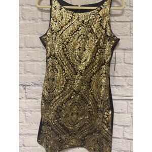 XOXO Black Gold Sequin Sleeveless Mini Formal Party Dress SZ 7/8 NWT Zipper Back
